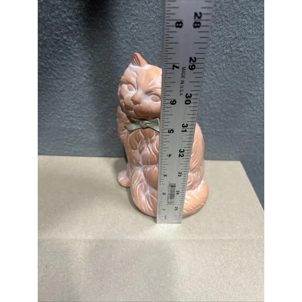 Vintage Terracotta Sitting Cat With Bow Made In Taiwan